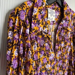 Baum und Pferdgarten Purple Floral Midi Dress in Mustard